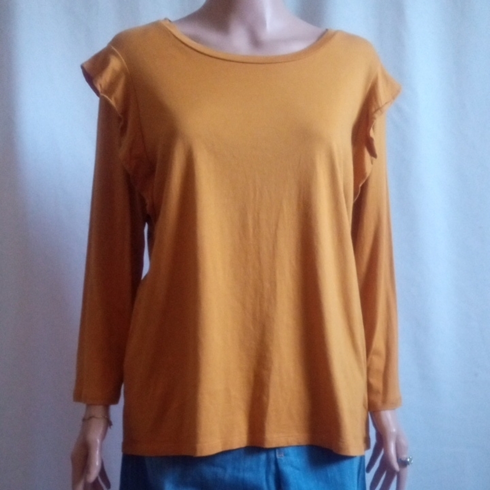 Michael Kors Mustard Ruffled Boxy Blouse XL